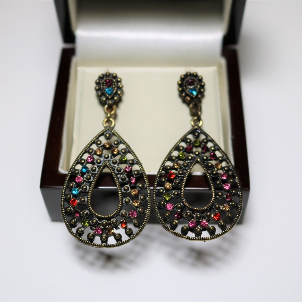 Multi-Color Diamond Dangle Earrings - Picture 2 of 3